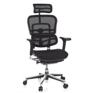 hjh OFFICE 652111 Profi Chefsessel ERGOHUMAN Netzstoff Schwarz hochwertiger Bürodrehstuhl mit Vollausstattung, ergonomisch
