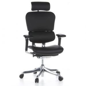 hjh OFFICE 652205 Luxus Chefsessel ERGOHUMAN Plus Leder Schwarz hochwertiger Bürosessel mit Vollausstattung, ergonomisch