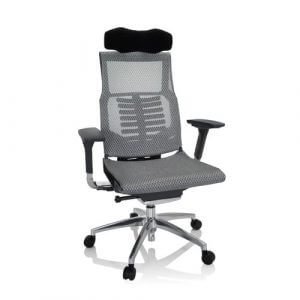 hjh OFFICE 652437 Profi Bürostuhl DYNAFIT Black I Netz Grau/Schwarz ergonomischer Drehstuhl, anatomische Lordosenstütze