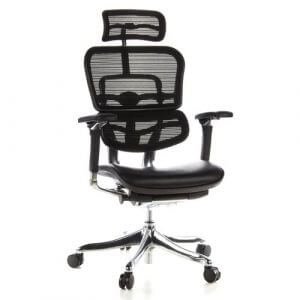 hjh OFFICE 652640 Luxus Chefsessel ERGOHUMAN Plus Leder Schwarz, Drehstuhl ergonomisch, Netzrücken, Stuhl mit Vollausstattung