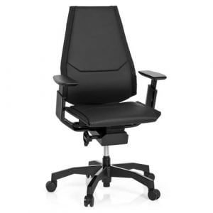 hjh OFFICE 652851 Profi Bürostuhl GENIDIA Black Leder Schwarz Chefsessel ergonomisch, Rückenlehne höhenverstellbar