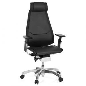 hjh OFFICE 652852 Profi Bürostuhl GENIDIA PRO Leder Schwarz Hochwertiger Bürosessel, individuell einstellbar, ergonomisch