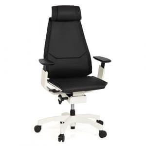 hjh OFFICE 652863 Profi Bürostuhl GENIDIA PRO Leder Schwarz/Weiß Hochwertiger Bürosessel, individuell einstellbar, ergonomisch