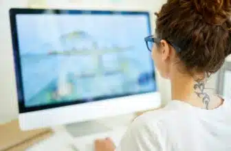 Designer in front of monitor