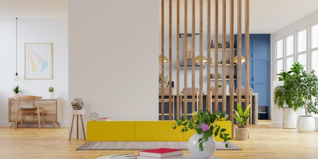 Modern interior room with furniture,TV room,Office room,Dining room,The kitchen.