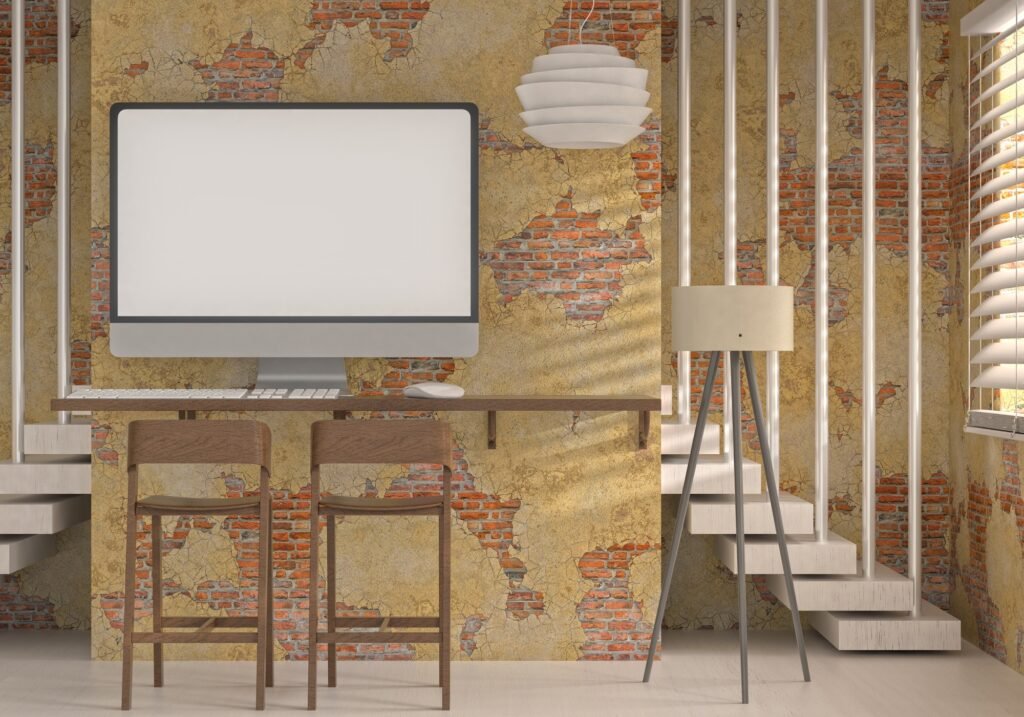 Office room with furniture and desktop computer