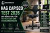 Titelbild zum HAG Capisco Test 2026 mit Sattelsitz-Bürostuhl, Stehschreibtisch und Homeoffice-Setup für aktives Sitzen.