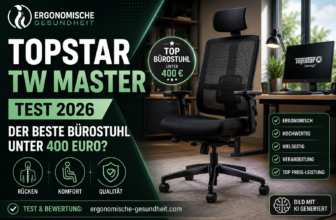 Modernes Titelbild zum Topstar TW Master Test 2026 mit ergonomischem Bürostuhl, Preis-Leistungs-Badge und Homeoffice-Hintergrund.